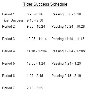 MCHS Tiger Success Schedule