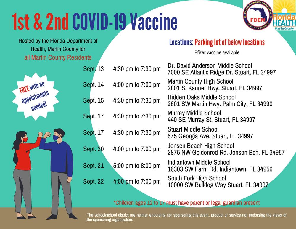 Florida Department Of Health Announces Second Round Of Community Vaccinations Offered At School Sites Martin County School District