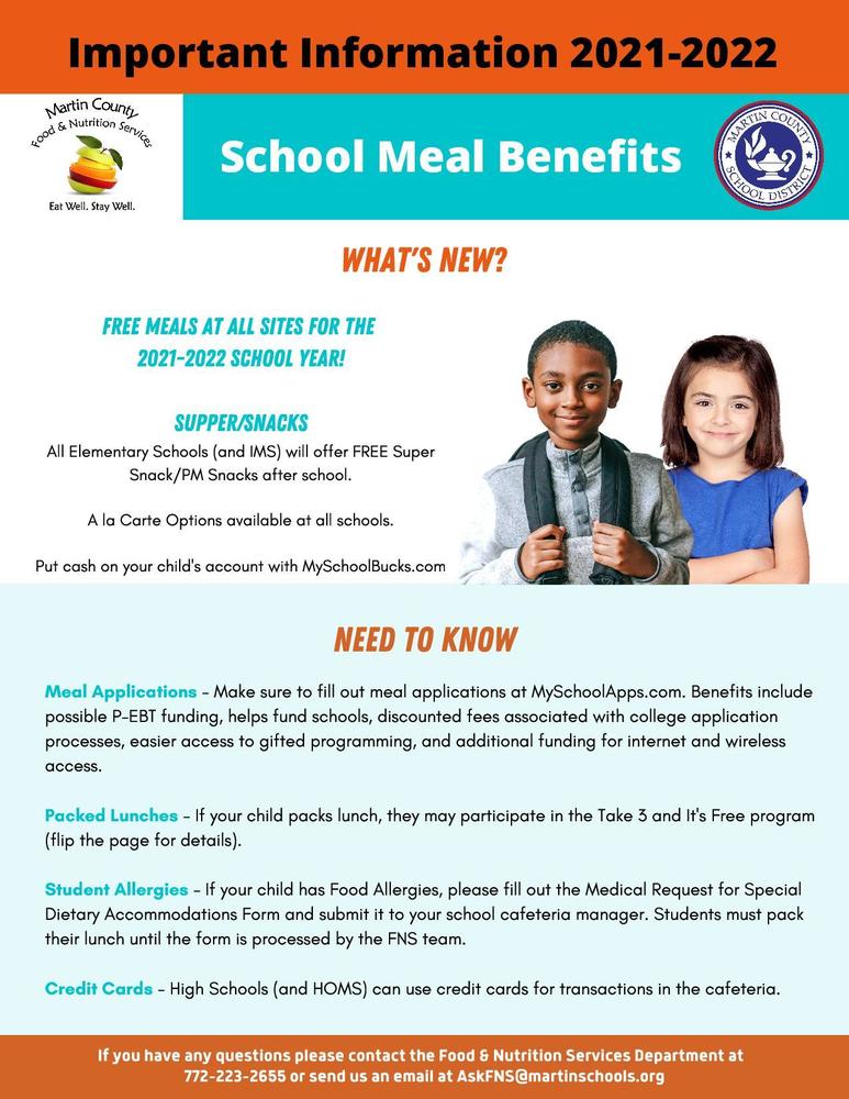 School meal information for the 2021-2022 school year