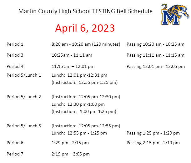 April 6 Testing Bell Schedule