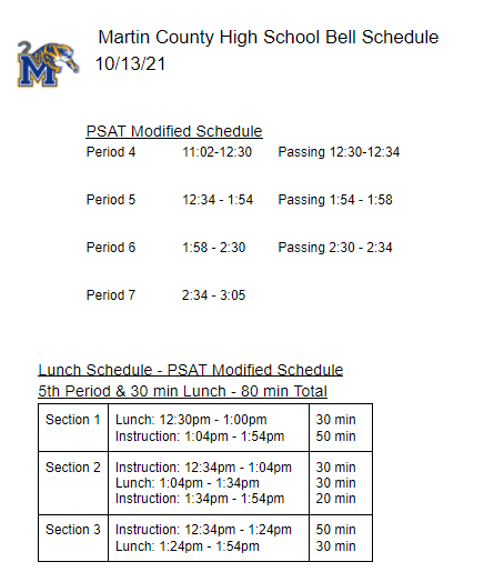 10-13-21 Revised Bell Schedule
