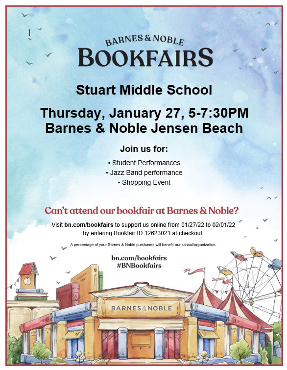 Flyer Barnes and Noble Book Fair January 27 from 5 - 7:30 PM.