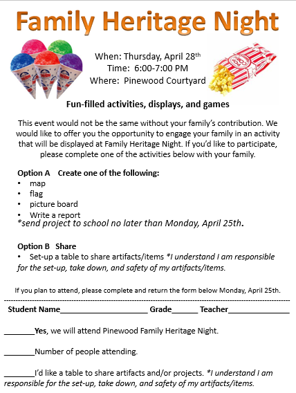 Family heritage night flyer
