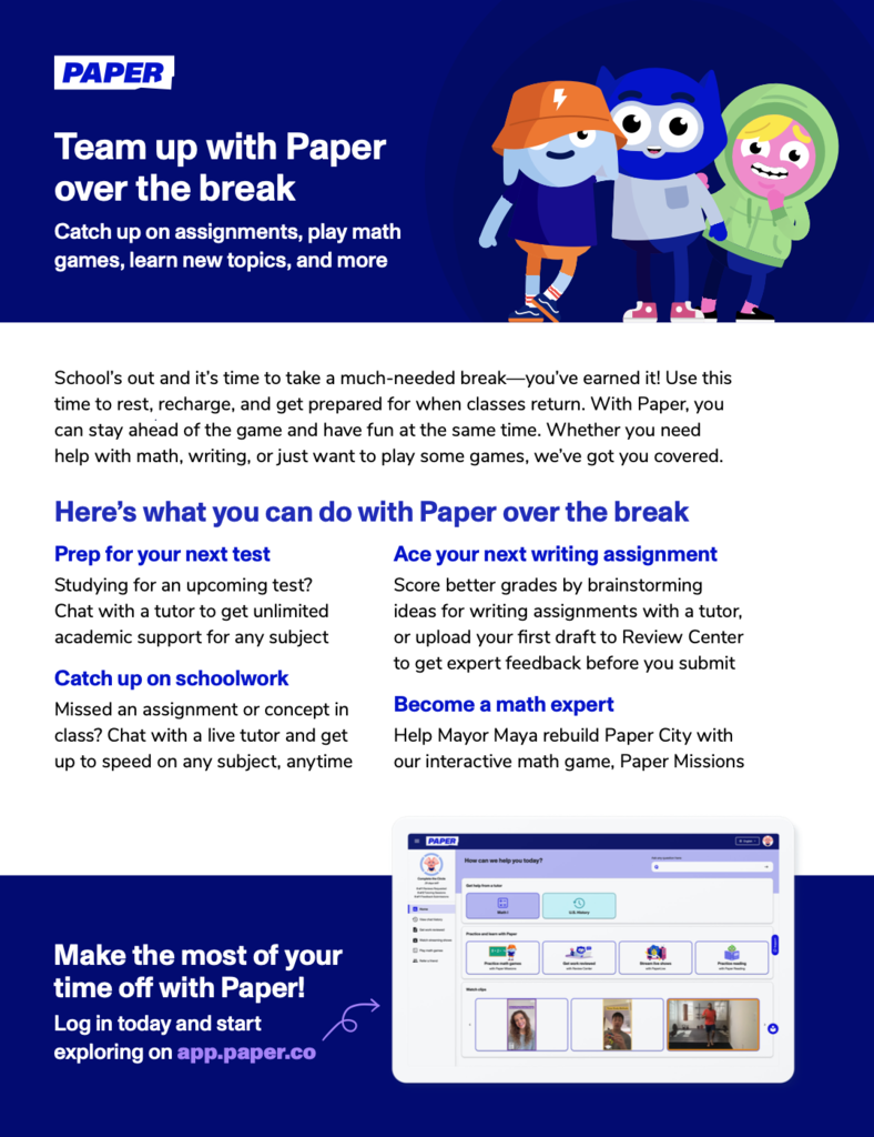 Use Paper Learning over Spring Break
