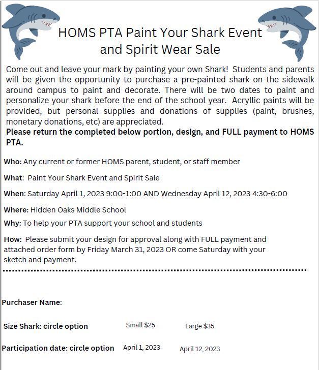 Flyer for paint a shark at HOMS