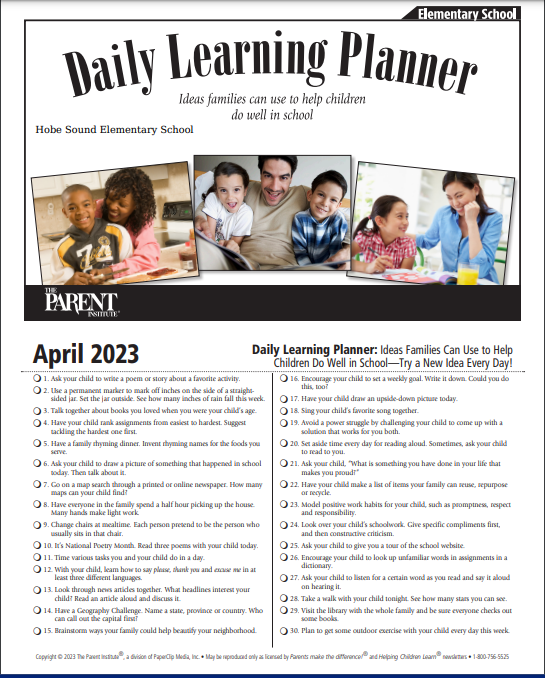 Helping Children Learn Planner - English April 2023