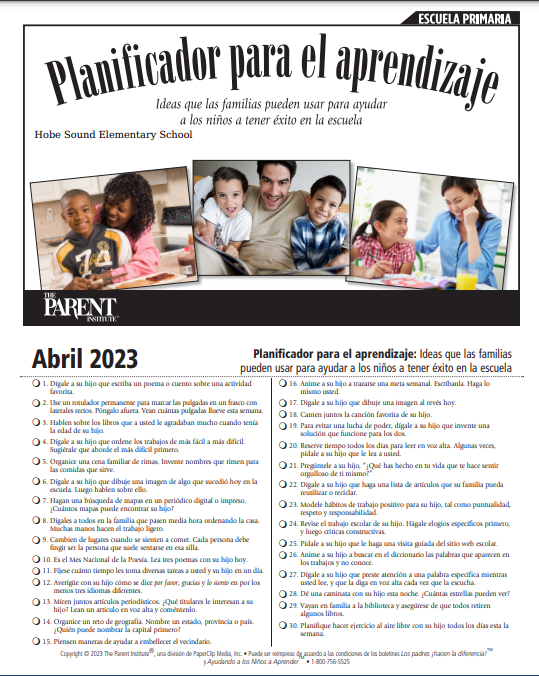 Helping Children Learn planner - Spanish April 2023