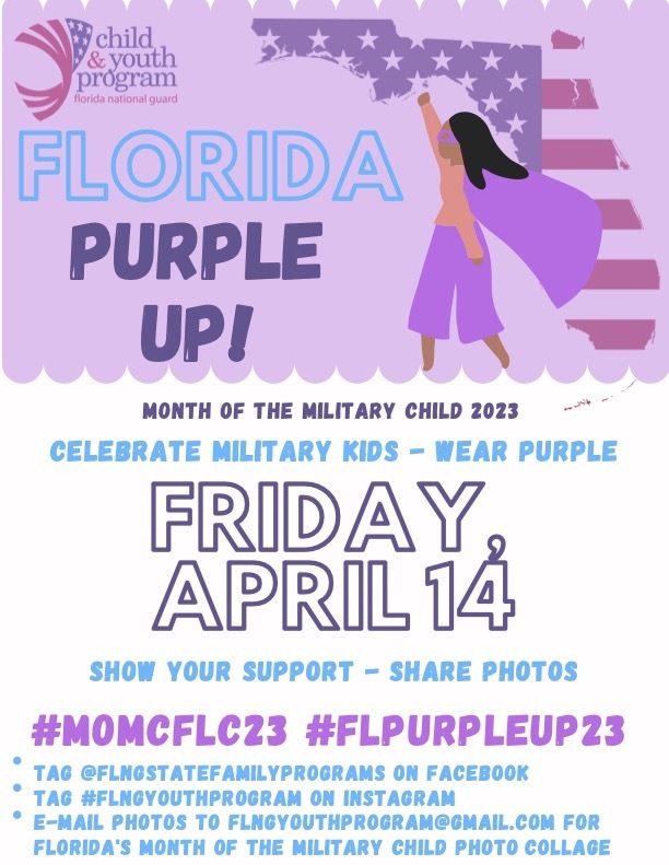 April is the Month of the Military Child. Purple Up April 14th to show support