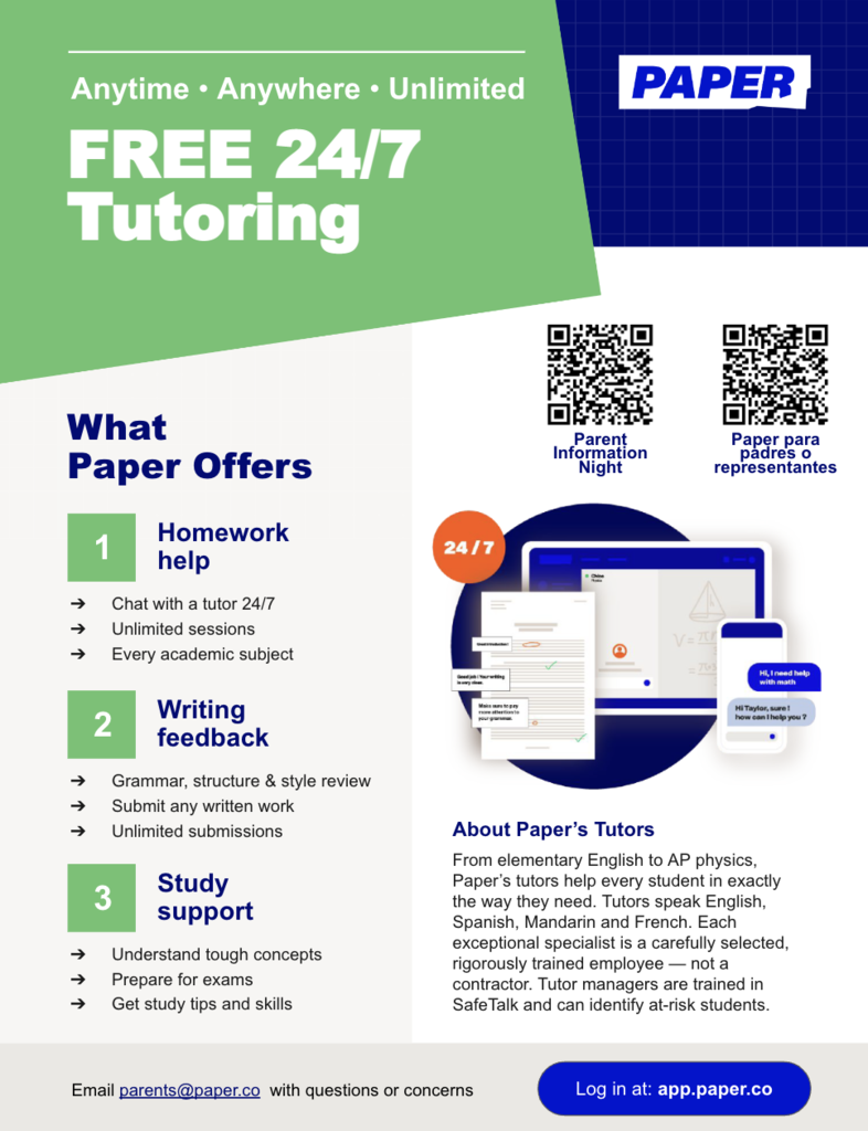Paper tutoring is offered to students for free