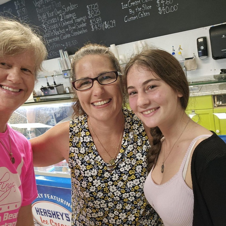 Ms. Drew , Mrs. Curtner and her daughter having fun at Scoops!