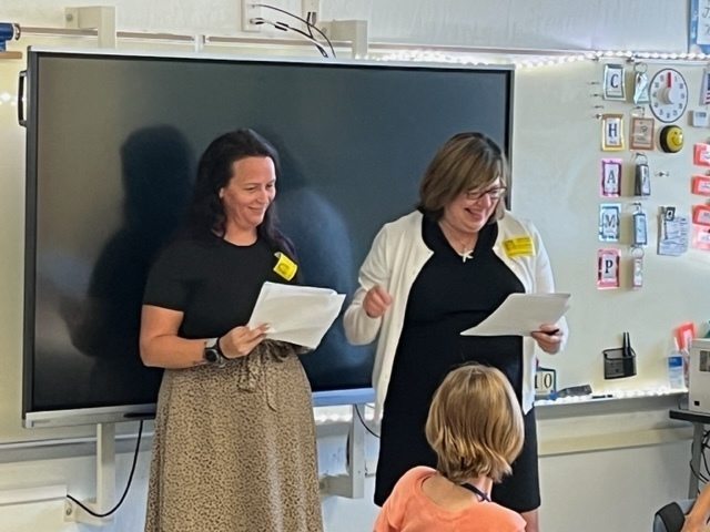 Kathyrn McHale and Jessica VanValkenberg presenting in Mrs Cusack’s 5th Grade Class (Hobe Sound Elementary)