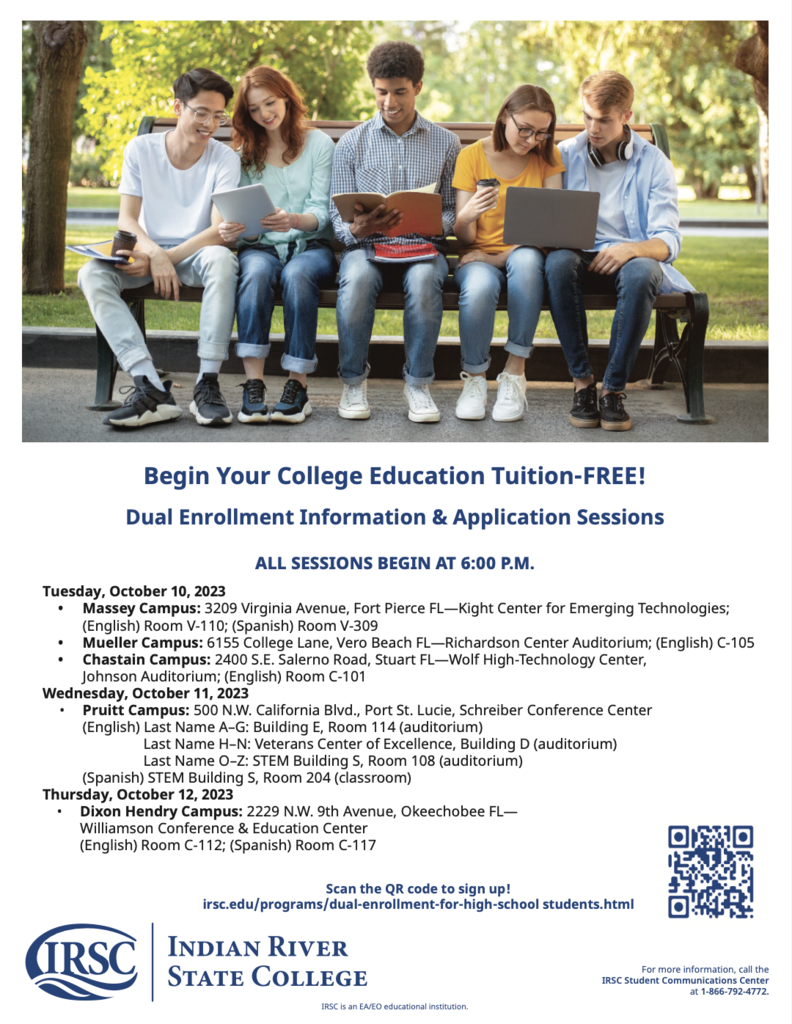 Dual enrollment information sessions available at IRSC