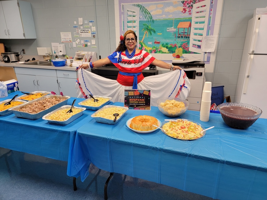 Hispanic Heritage Month celebration at FAWE, including food for staff prepared by Paraprofessional Ana Ocasio