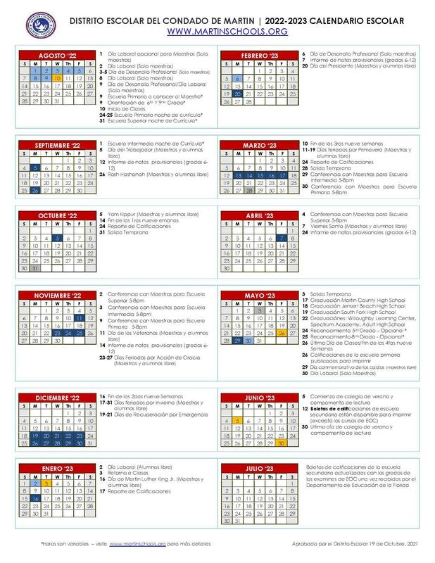 Cusd Calendar 2022 2023 School Board Approves Instructional Calendar For 2022-2023 School Year |  Martin County School District